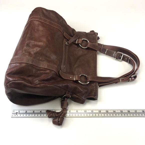 L’Incontro brown leather double handle handbag silver hardware - Picture 7 of 12